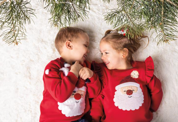 Santa Sequin Ruffle Shoulder Sweatshirt – Girls Christmas Top with Festive Sequin Design | Walker Boutique