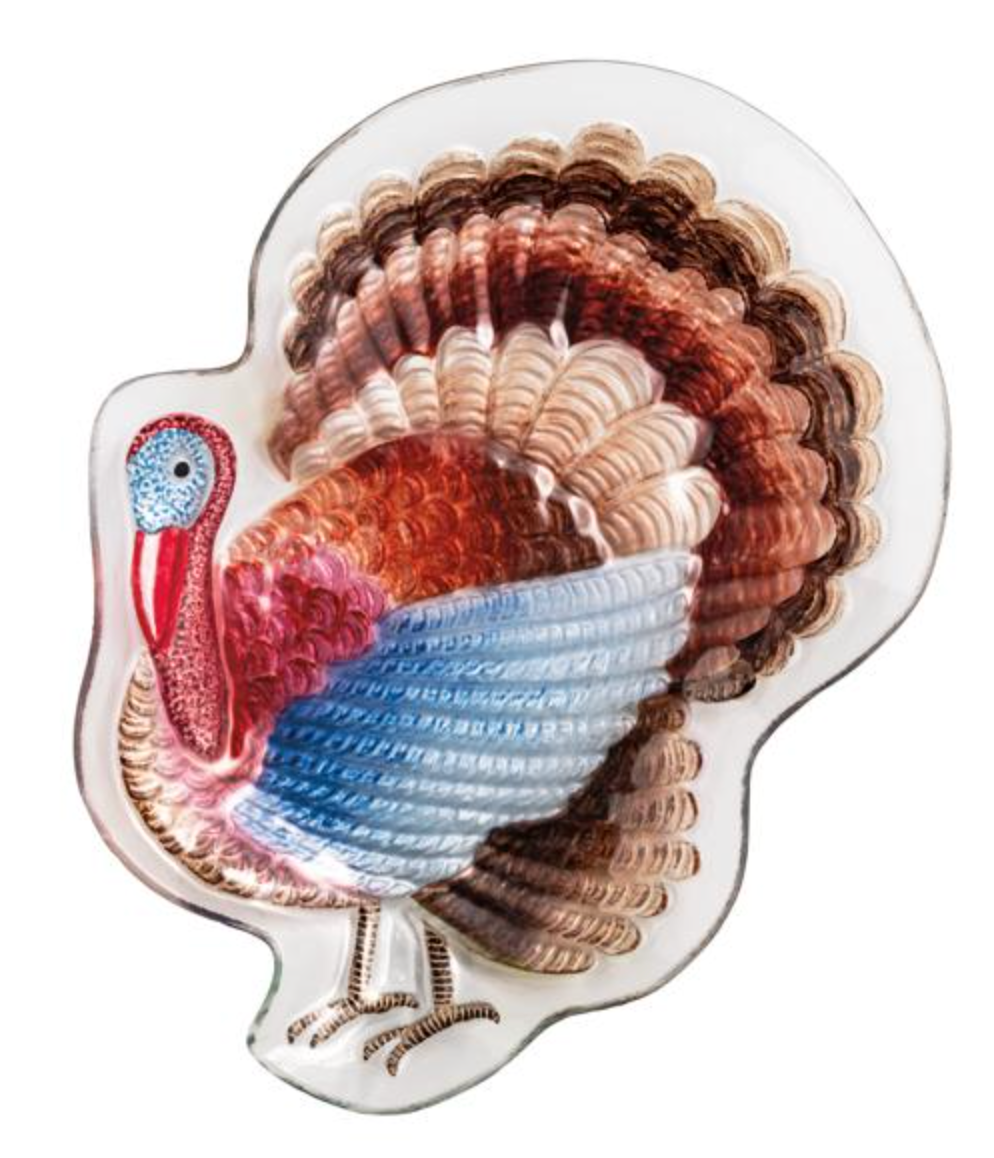 Glass Turkey Platter with Hand-Painted Details – Elegant Thanksgiving Serving Dish | Walker Boutique