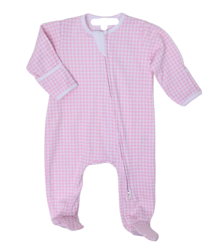 Mini Checks Pink Zipper Footie – Baby Girl One-Piece Pajamas | Walker Boutique