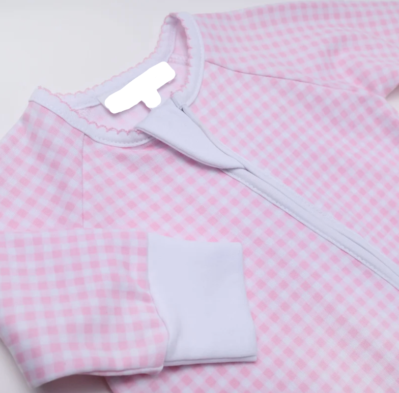 Mini Checks Pink Zipper Footie – Baby Girl One-Piece Pajamas | Walker Boutique