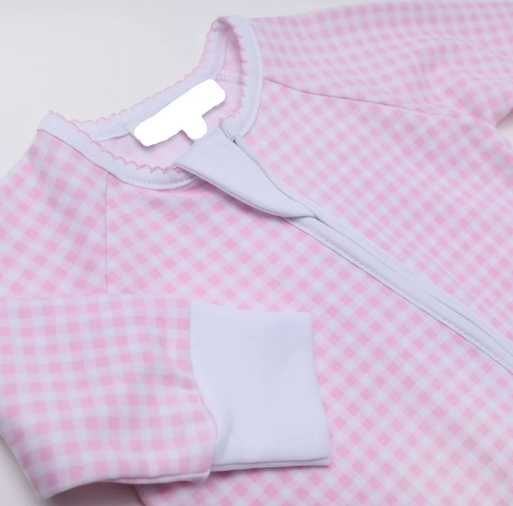 Mini Checks Pink Zipper Footie – Baby Girl One-Piece Pajamas | Walker Boutique