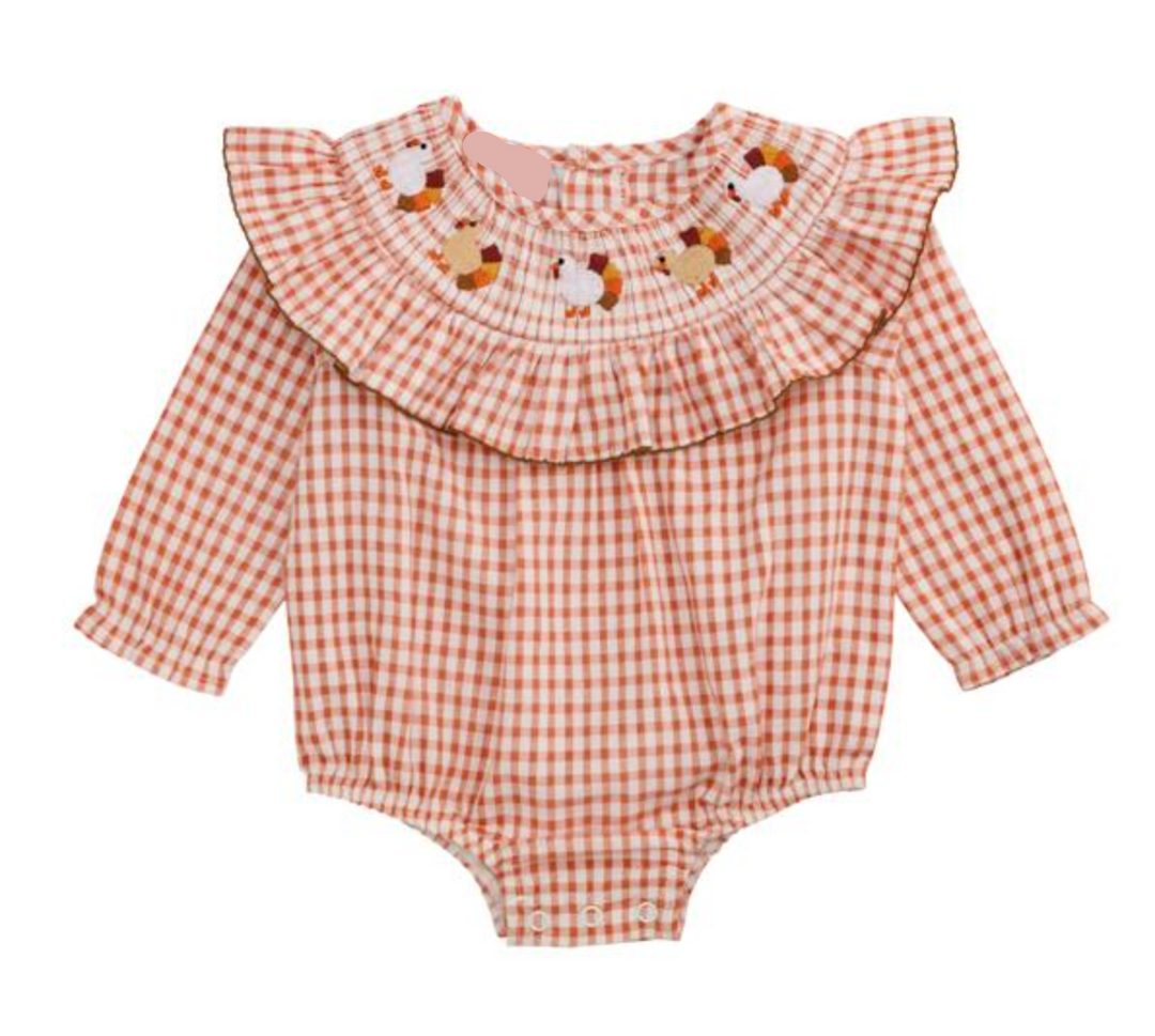 Smocked Turkey Gingham Bubble – Baby Girl Thanksgiving Outfit | Walker Boutique