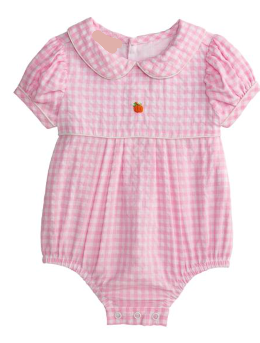 Gingham Pink Pumpkin Bubble – Baby Girl Fall Outfit with Pumpkin Design | Walker Boutique