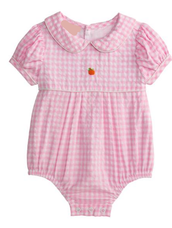 Gingham Pink Pumpkin Bubble – Baby Girl Fall Outfit with Pumpkin Design | Walker Boutique