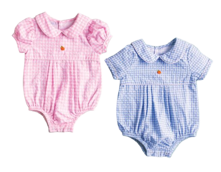 Gingham Pink Pumpkin Bubble – Baby Girl Fall Outfit with Pumpkin Design | Walker Boutique