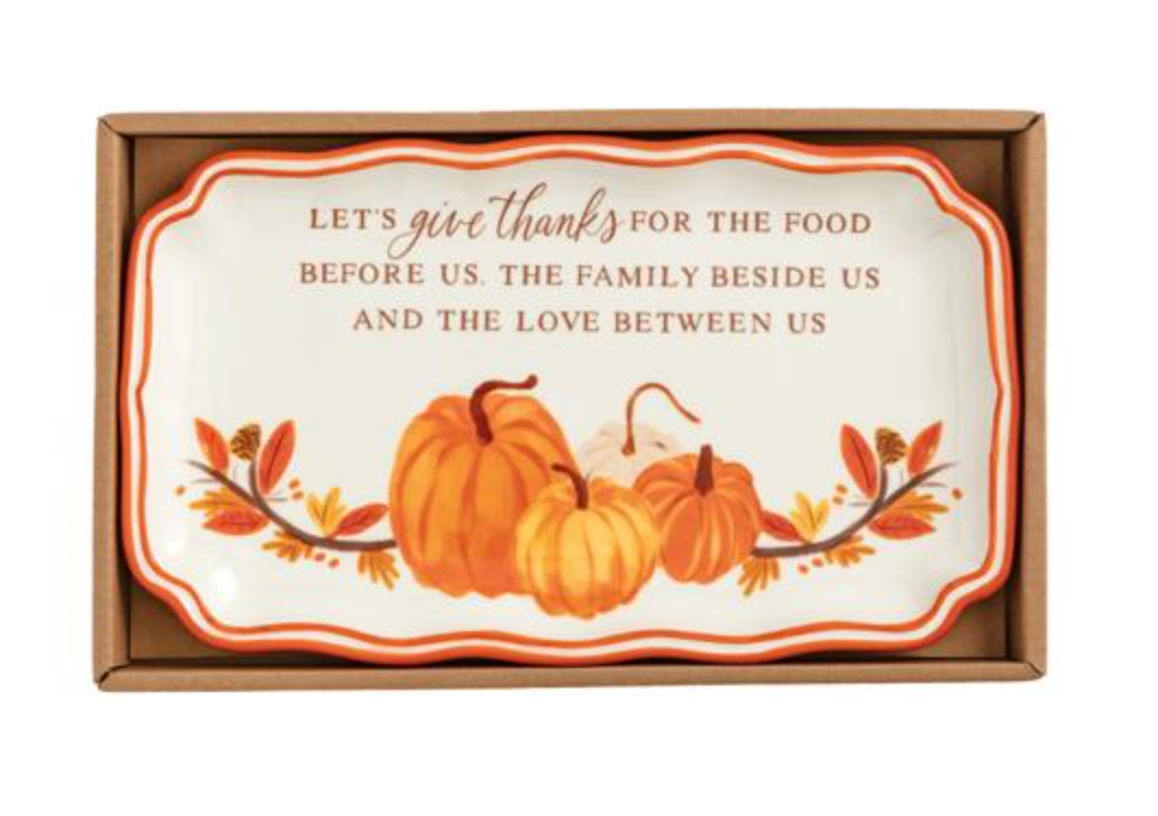Give Thanks Thanksgiving Sentiment Plate – Fall Holiday Serving Dish with Inspirational Message | Walker Boutique