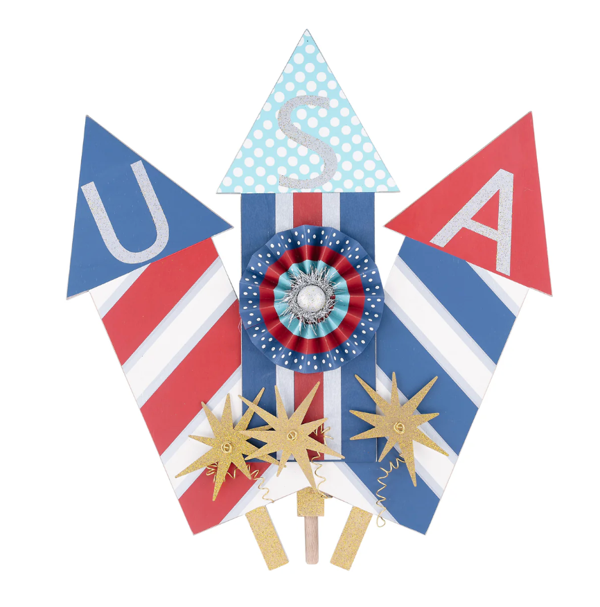USA Fireworks Welcome Board Topper – Patriotic Front Door Decoration for 4th of July | Walker Boutique