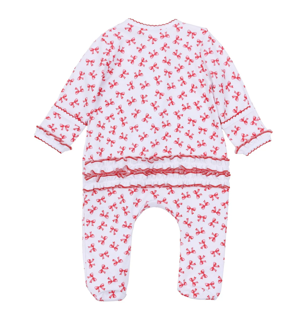 Scarlett Bows Print Zip Footie – Baby Girl One-Piece Pajamas with Bow Design | Walker Boutique