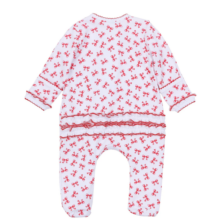 Scarlett Bows Print Zip Footie – Baby Girl One-Piece Pajamas with Bow Design | Walker Boutique