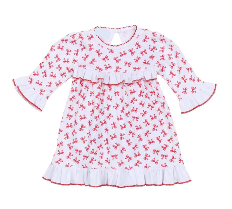 Red Scarlett Bows Ruffle Dress Set – Classic Baby Girl Holiday Outfit with Bow Design | Walker Boutique