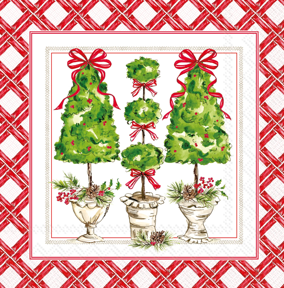 Holly Topiary Cocktail Napkin – Festive Christmas Party Napkins | Walker Boutique