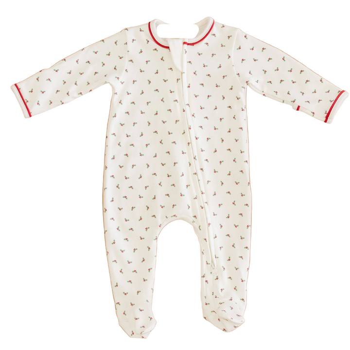 Winter Berries Bamboo Zipper Footie – Soft Bamboo Baby Footed Pajamas with Holiday Berry Print | Walker Boutique