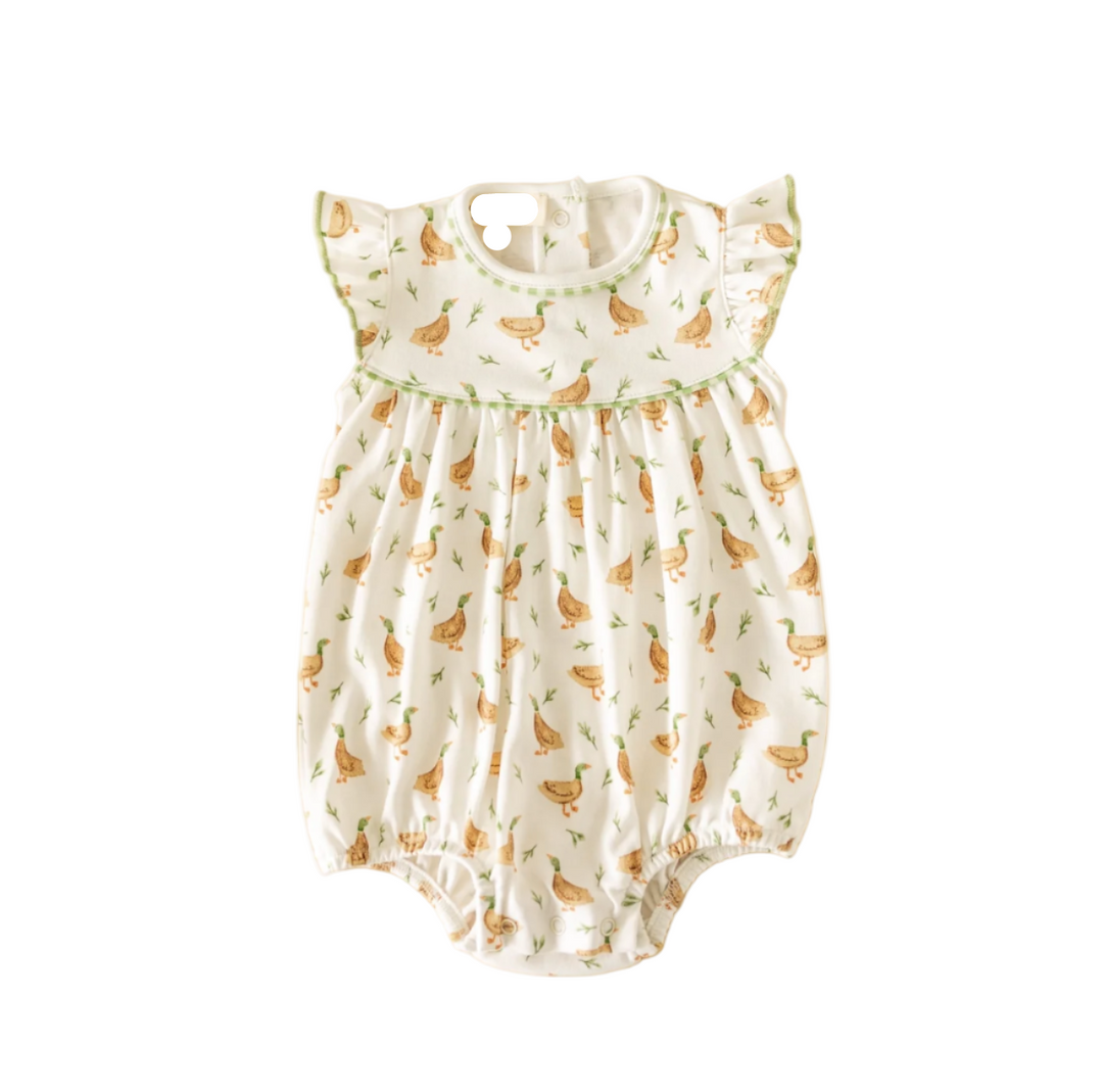 Meadowland Mallards Flutters Bubble – Baby Girl Bubble with Mallard Duck Print and Flutter Sleeves | Walker Boutique