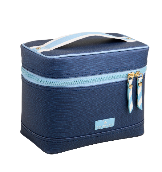 Spartina Navy Blue Stripe Armada Train Case – Stylish Makeup and Travel Storage Bag | Walker Boutique