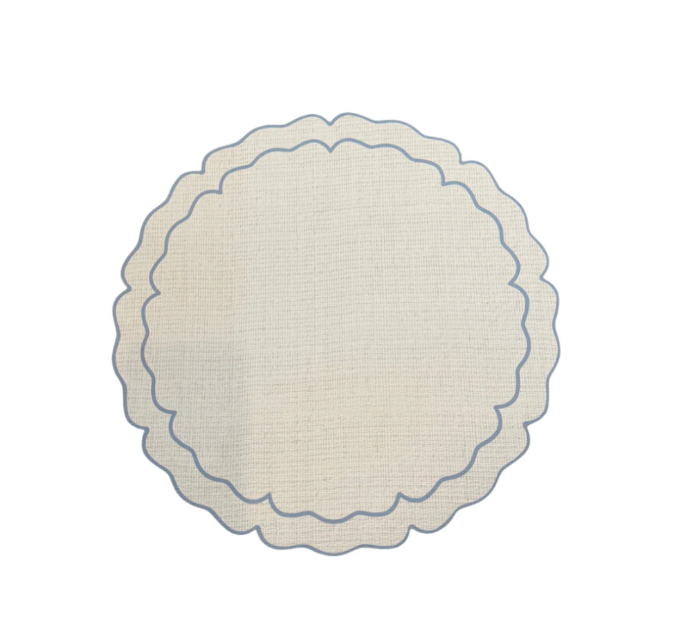 Light Blue Scalloped Vinilo Placemat Set – Wipe-Clean Decorative Placemats for Everyday Dining | Walker Boutique
