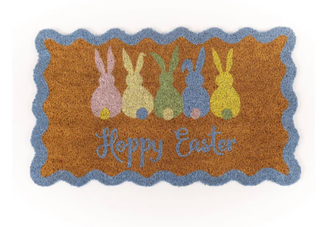 Hoppy Easter Scallop Edge Door Mat – Festive Spring Door Mat with Bunny and Scalloped Border | Walker Boutique