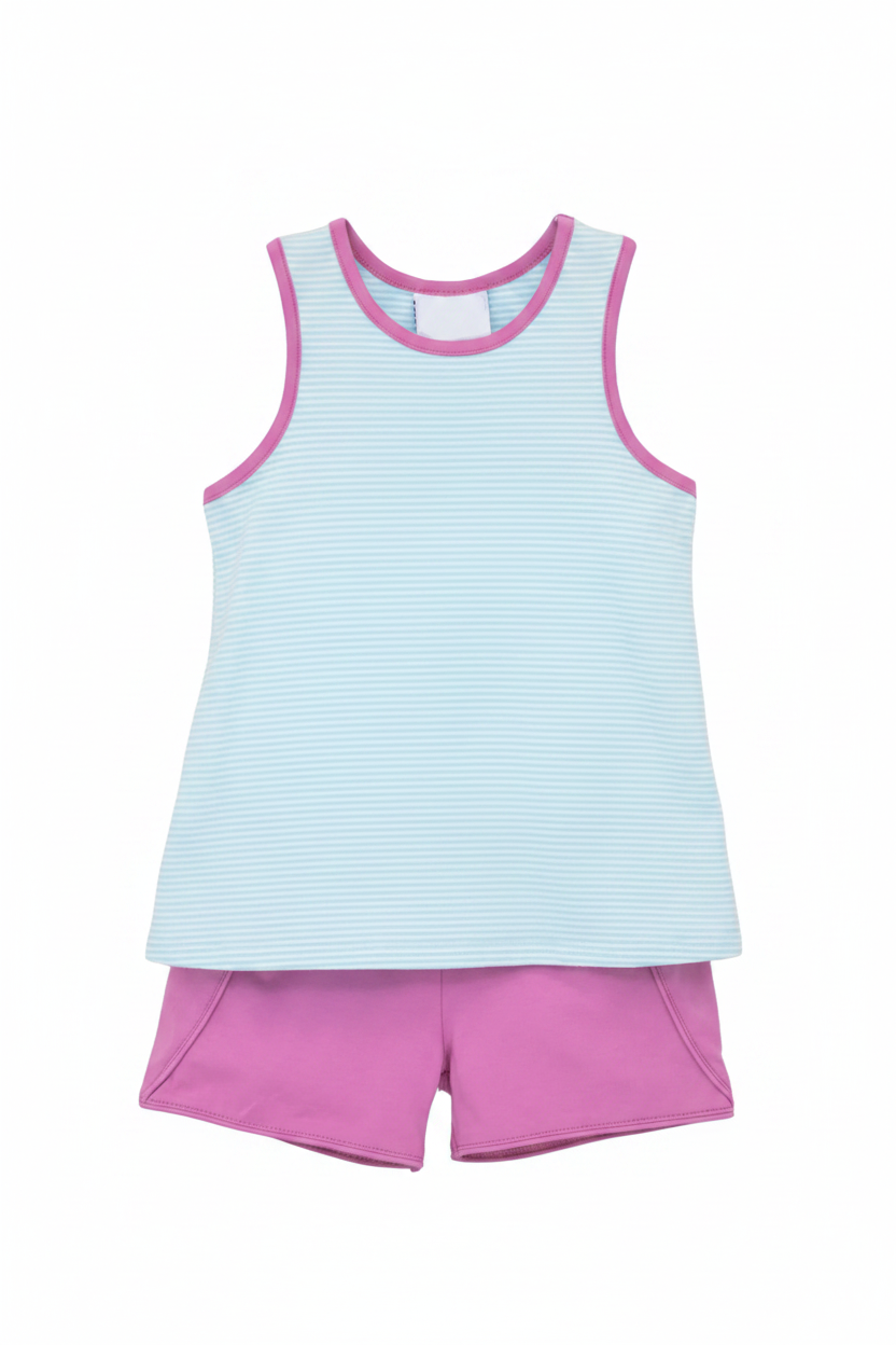 Children's sleeveless top and shorts set  with a white background
