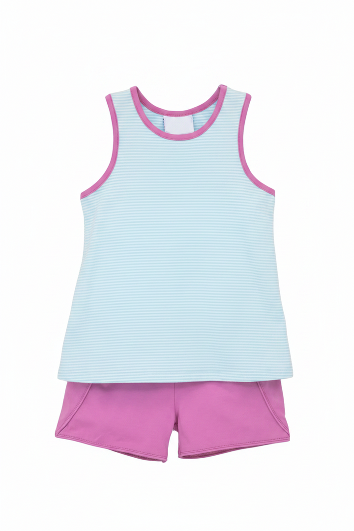 Children's sleeveless top and shorts set  with a white background