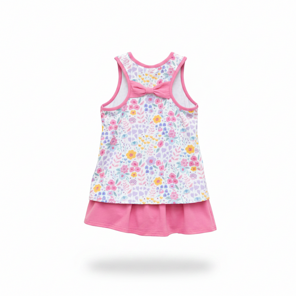 Floral skort set with pink trim on a white background