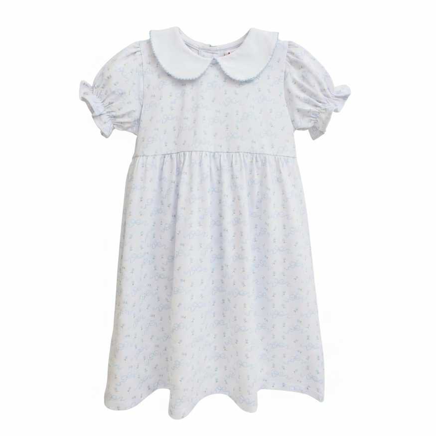 White dress with a Peter Pan collar on a white background
