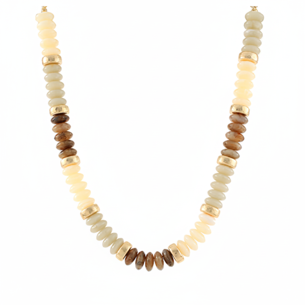 IVORY & GOLD WIDE BEADED NECKLACE