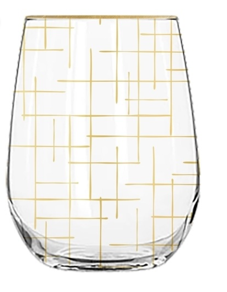 STEMLESS WINE GLASS WITH GOLD HATCH