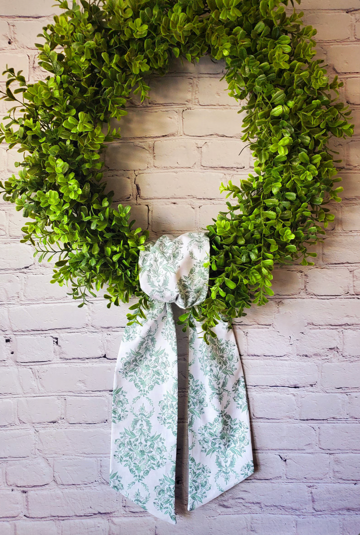 CUSTOM MONOGRAM SAGE TOILE FLORAL WREATH SASH