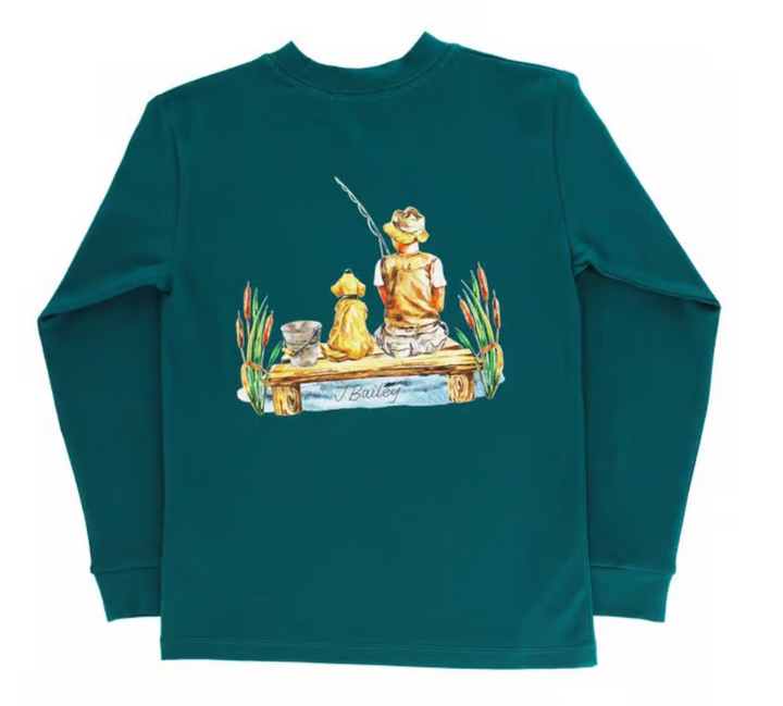 TEAL GONE FISHING LONG SLEEVE TEE