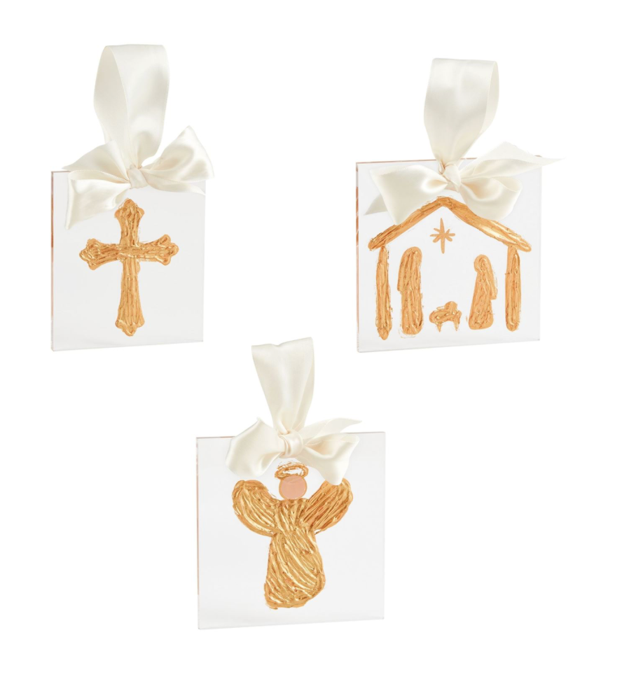 GOLD ACRYLIC ORNAMENT IN CROSS & ANGEL OPTIONS