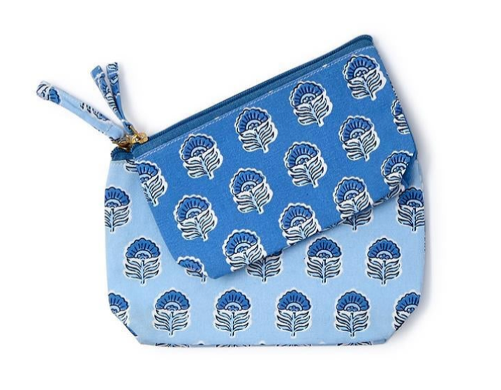 BLUE BLOCK PRINT MULTIPURPOSE POUCH SET