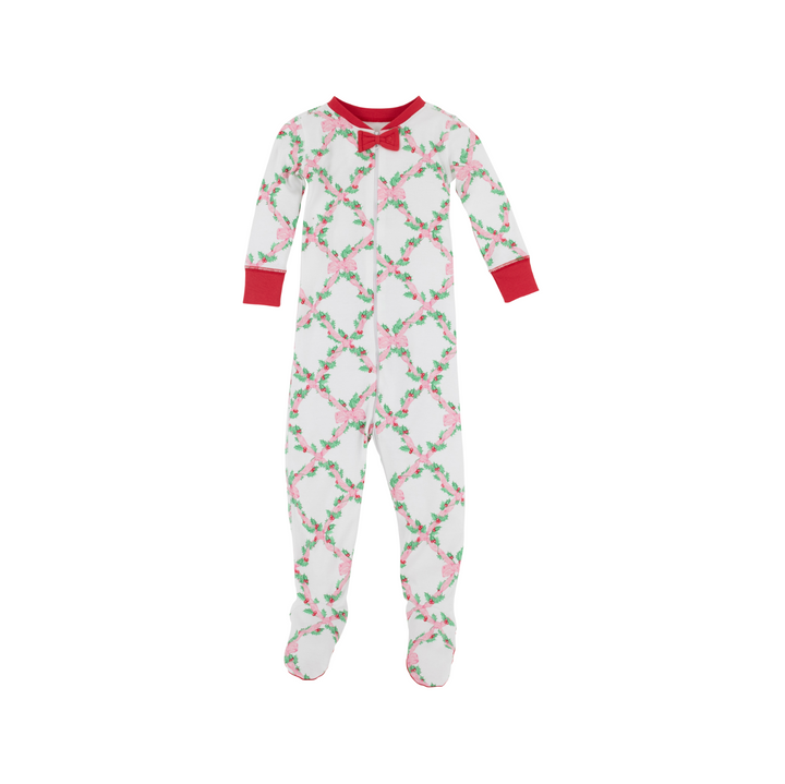 Floral-patterned onesie with red accents on a white background