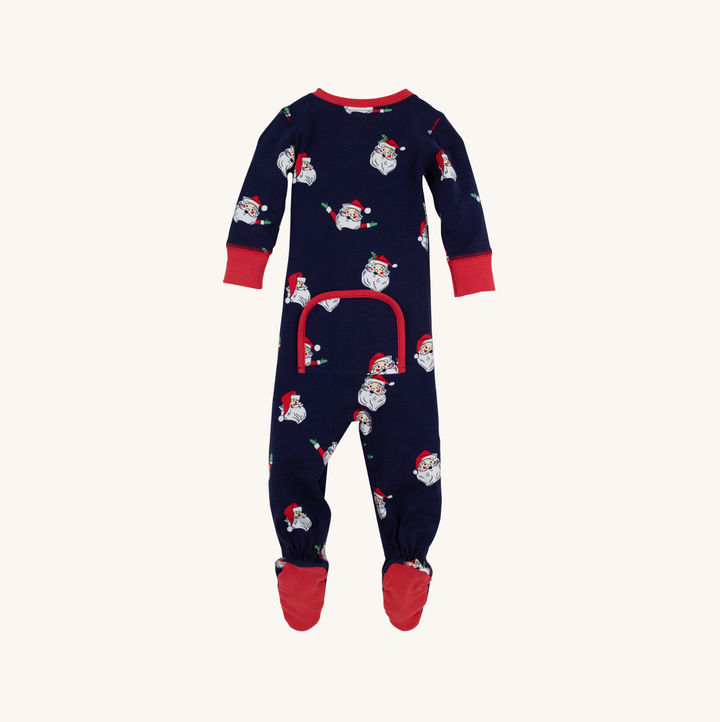 Navy blue onesie with Santa Claus pattern on a white background