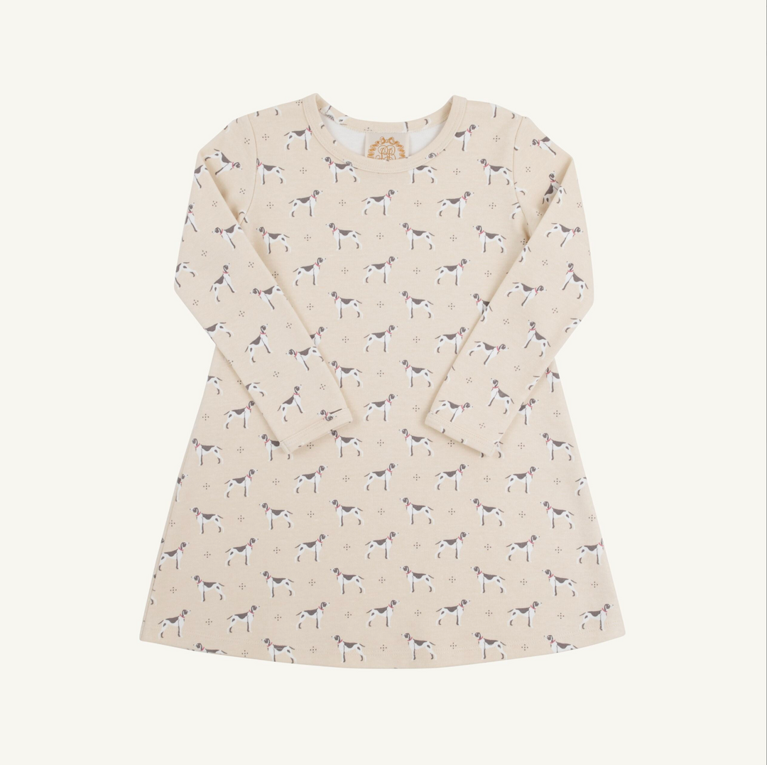 Beige dress with dog pattern on a white background