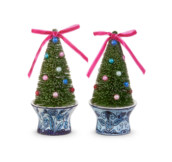BOTTLE BRUSH TREES IN CHINOISERIE POT ORNAMENT