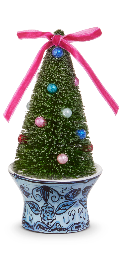 BOTTLE BRUSH TREES IN CHINOISERIE POT ORNAMENT