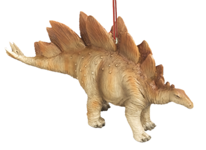 Dinosaur ornament with a spiky back and long tail on a white background