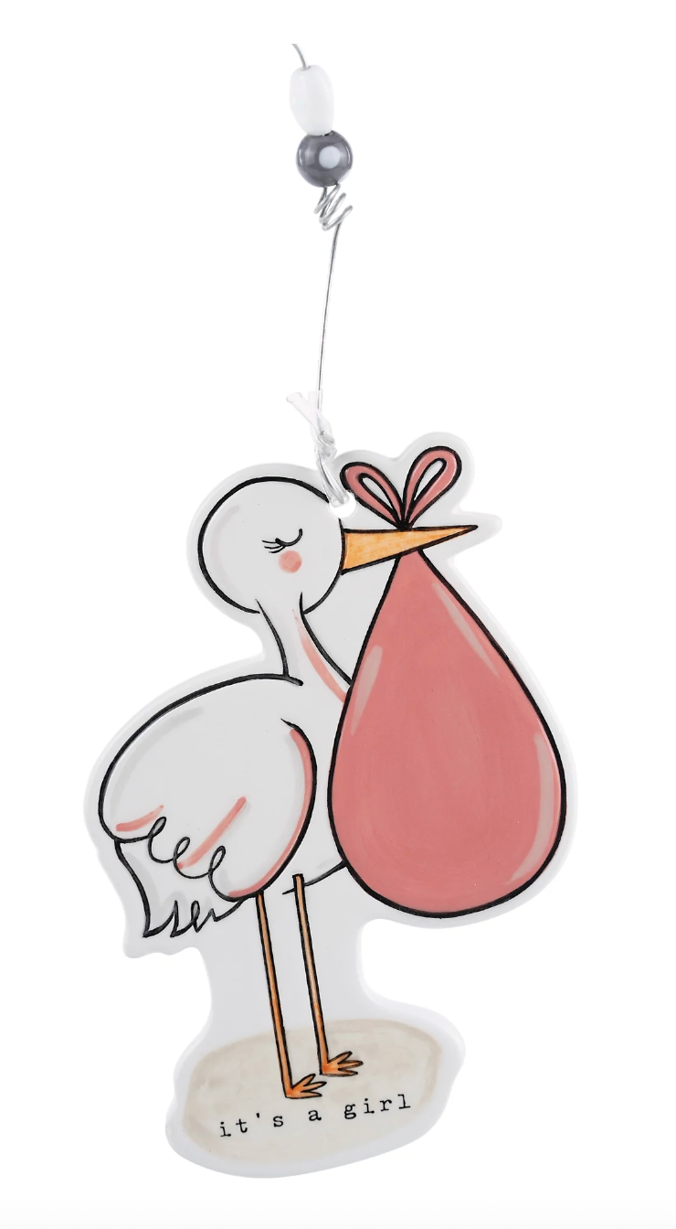 it's a girl pink stork ornament