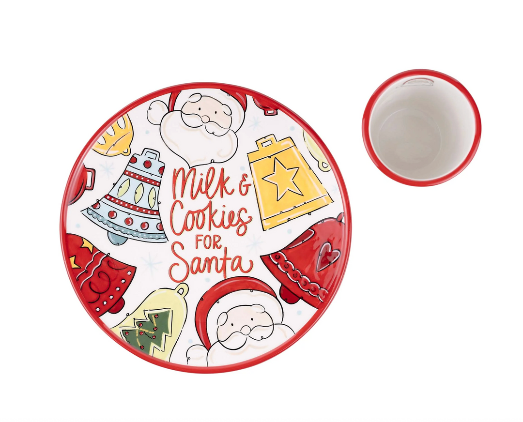 milk and cookies platter with cup