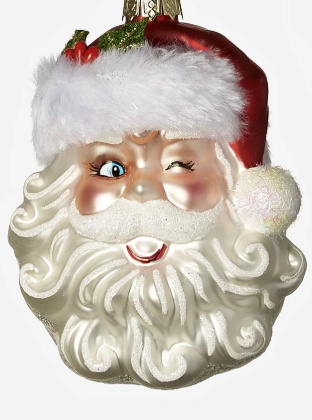 SANTA HEAD ORNAMENTS ON WHITE BACKGROUND WINKING