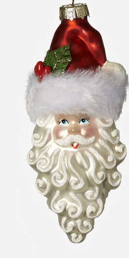 SANTA HEAD ORNAMENTS ON WHITE BACKGROUND IN FINIAL SHAPE