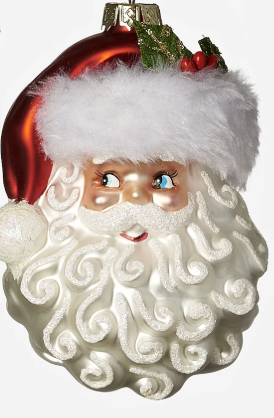 SANTA HEAD ORNAMENTS ON WHITE BACKGROUND