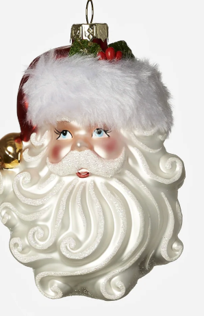 SANTA HEAD ORNAMENTS ON WHITE BACKGROUND