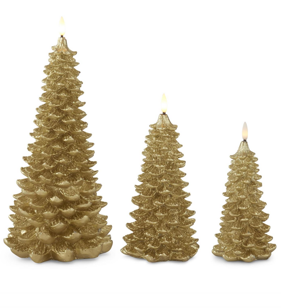 GOLD GLITTER CHRISTMAS TREE CANDLES IN 3 SIZES