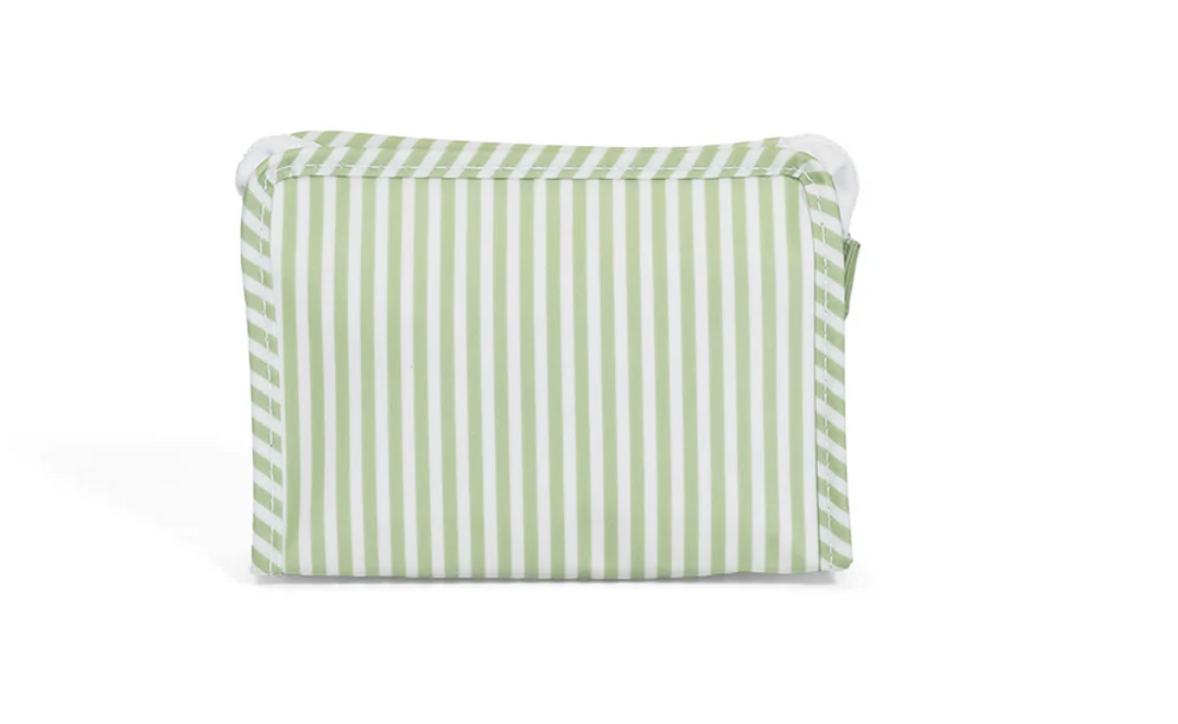 Green and white striped fabric on a white background