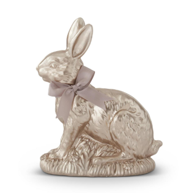 Champagne gold bunny figurine with ribbon bow and textured detailing | Walker Boutique