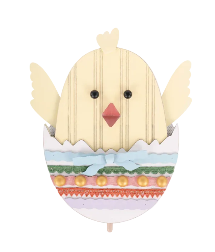 Pastel chick in Easter egg door hanger with bow and decorative trim details | Walker Boutique