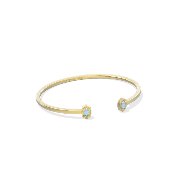 Gold cuff bracelet with small iridescent blue stones, minimalist gold open cuff bracelet, dainty gold bracelet with blue accents