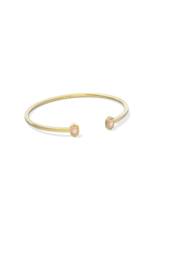 Gold cuff bracelet with small pink iridescent stones, dainty gold open cuff bracelet, feminine gold bracelet with pink accents