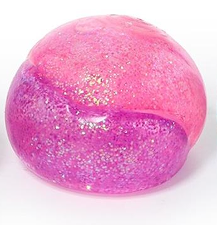 glittery squishy ball in pink and purple