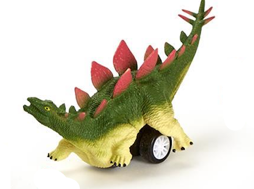 Toy dinosaur with wheels on a white background